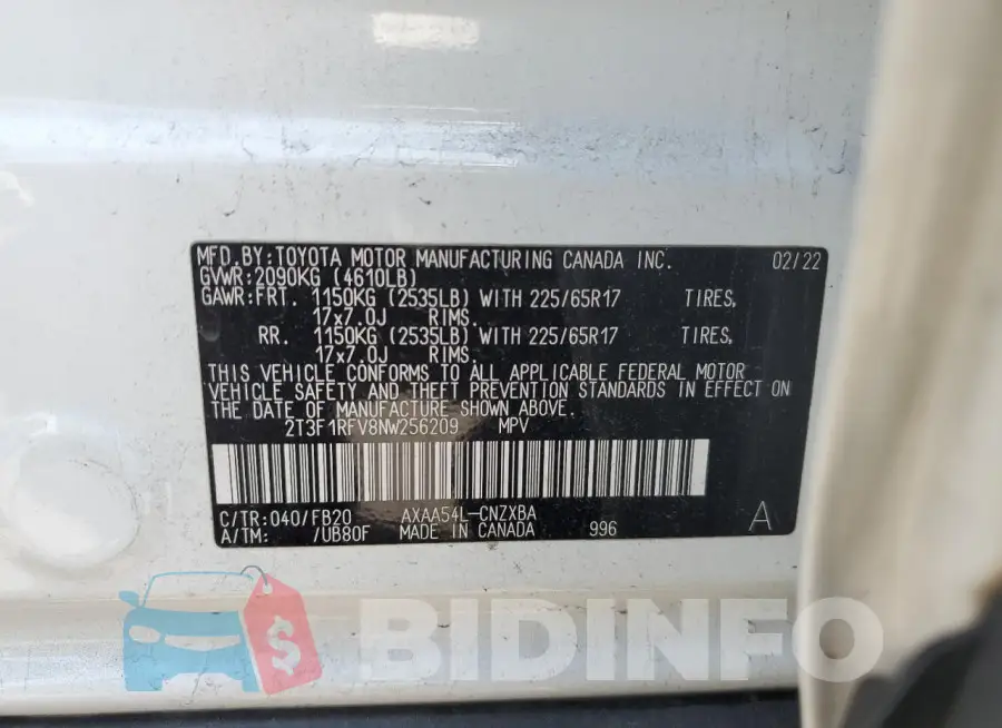 2T3F1RFV8NW256209 Photo# 13