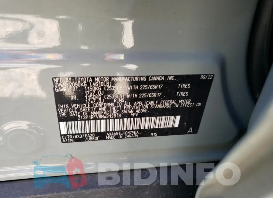 2T3P1RFV8NW312816 Photo# 13