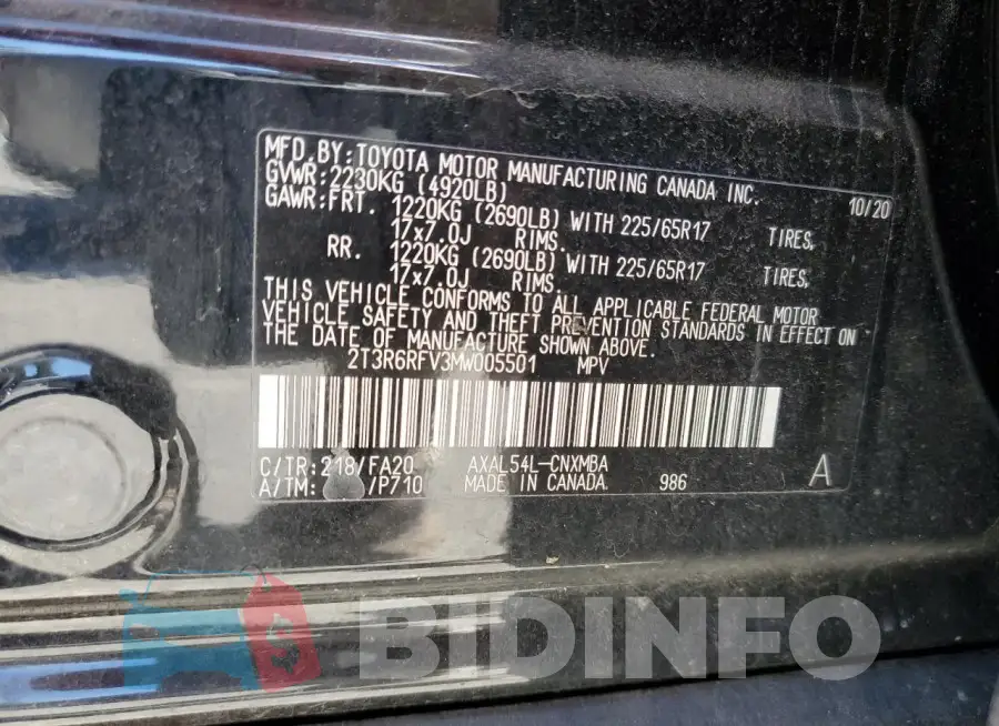 2T3R6RFV3MW005501 Photo# 14