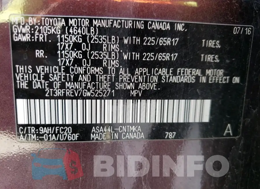 2T3RFREV7GW525271 Photo# 13