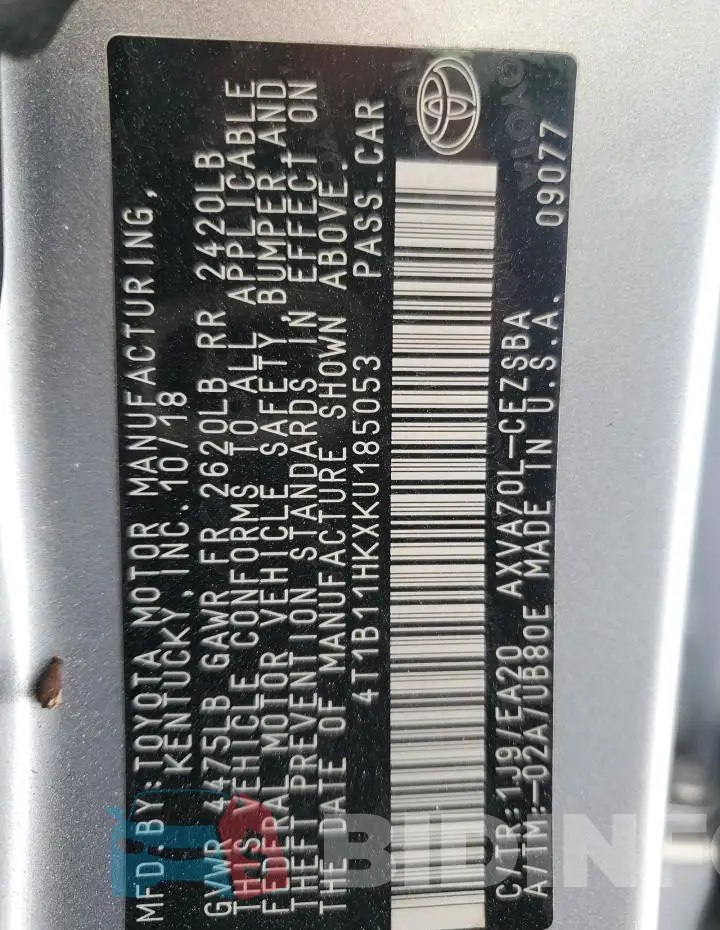 4T1B11HKXKU185053 Photo# 13