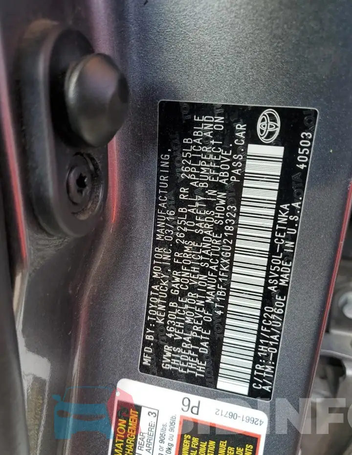 4T1BF1FKXGU218323 Photo# 12