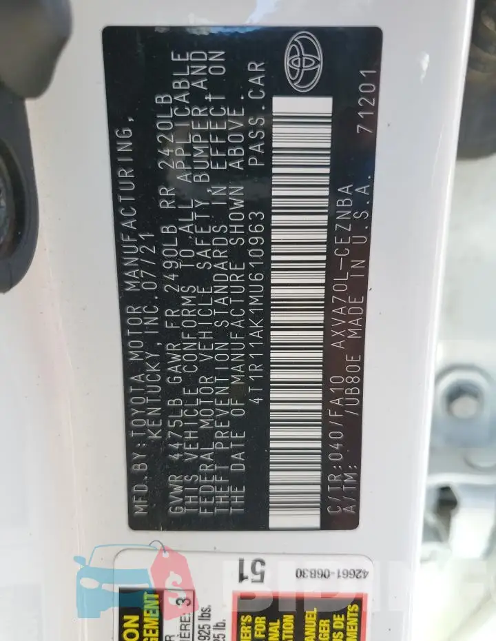 4T1R11AK1MU610963 Photo# 12