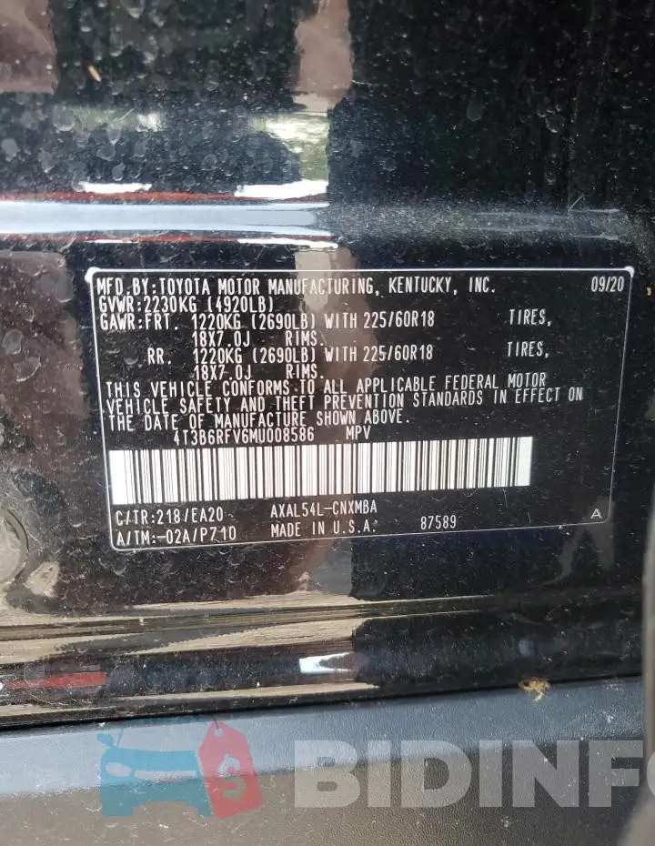 4T3B6RFV6MU008586 Photo# 13