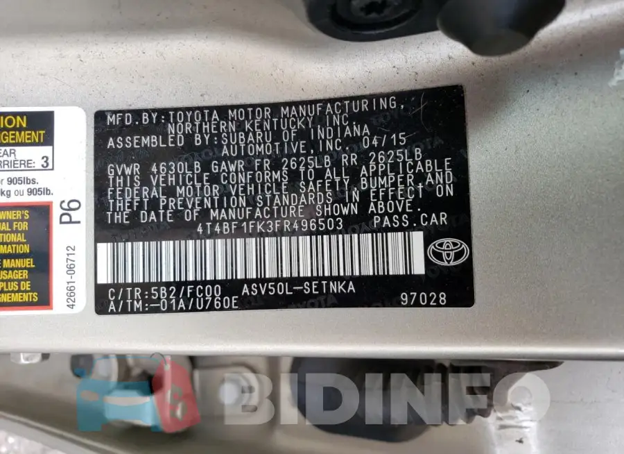 4T4BF1FK3FR496503 Photo# 12