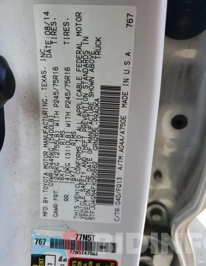 5TFJU4GN4FX065662 Photo# 12