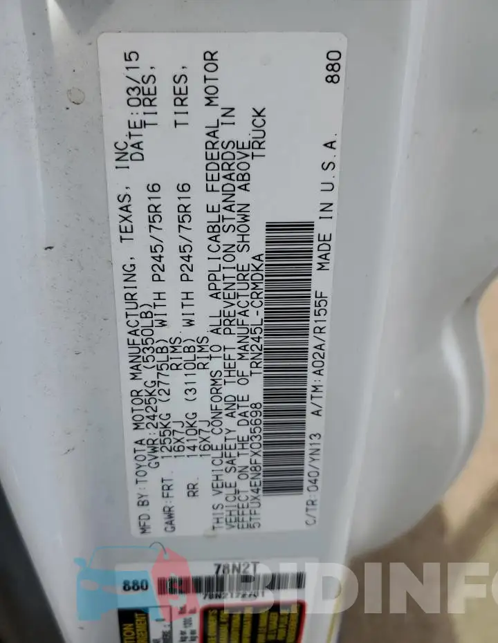 5TFUX4EN8FX035698 Photo# 12