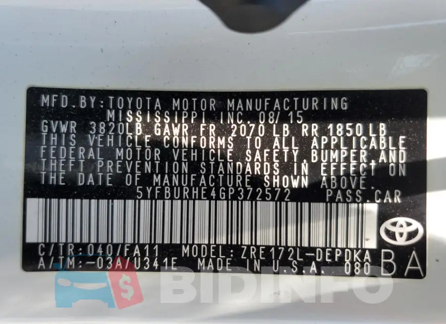 5YFBURHE4GP372572 Photo# 13
