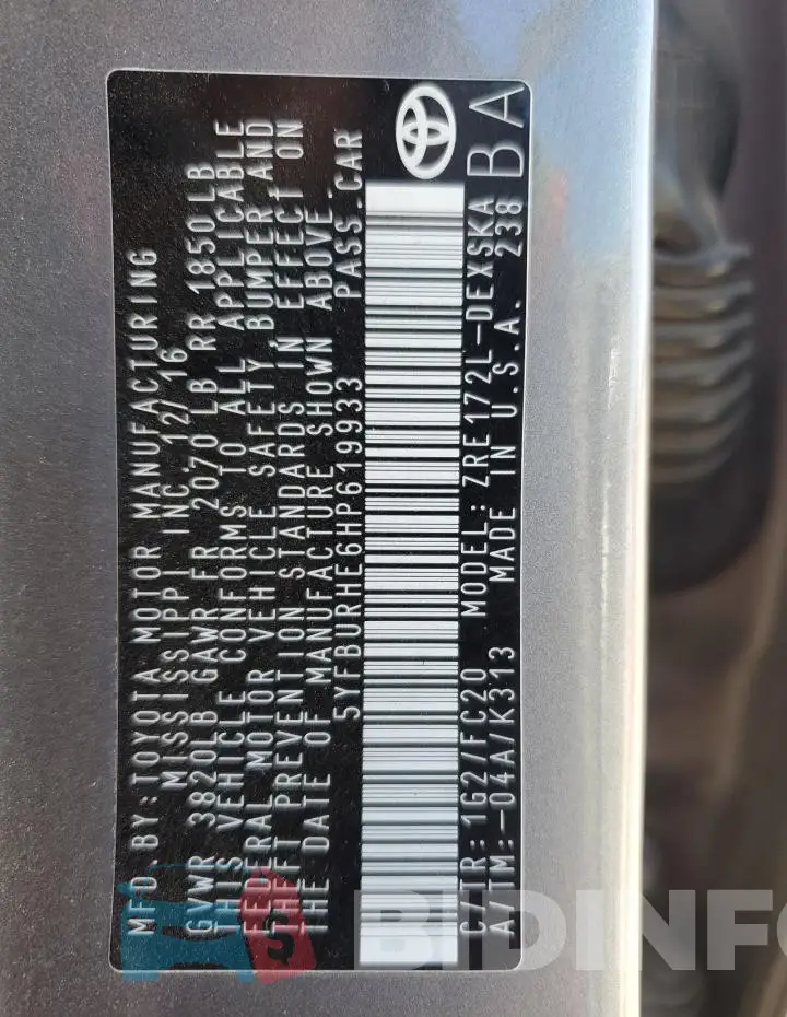 5YFBURHE6HP619933 Photo# 12