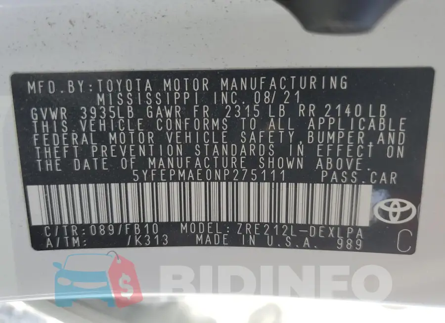 5YFEPMAE0NP275111 Photo# 12