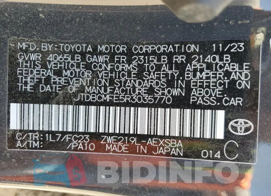 JTDBCMFE5R3035770 Photo# 13