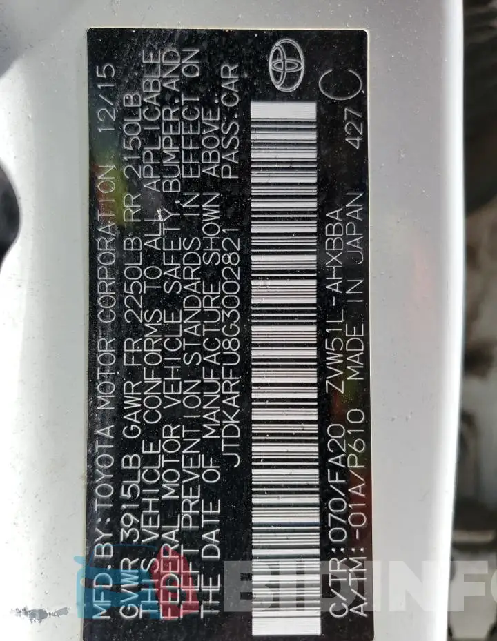 JTDKARFU8G3002821 Photo# 13