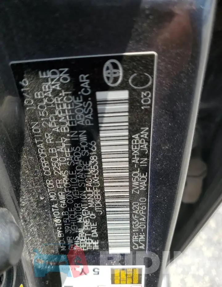 JTDKBRFUXH3538166 Photo# 12
