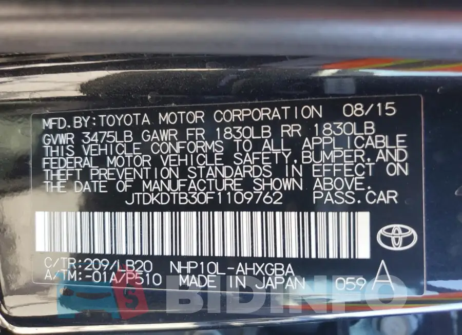 JTDKDTB30F1109762 Photo# 12