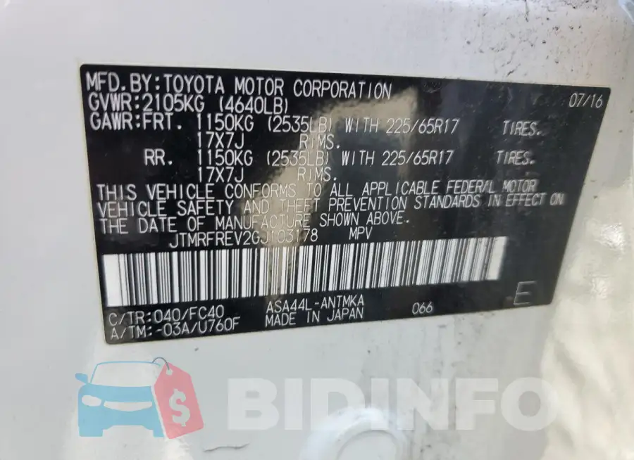 JTMRFREV2GJ103178 Photo# 12