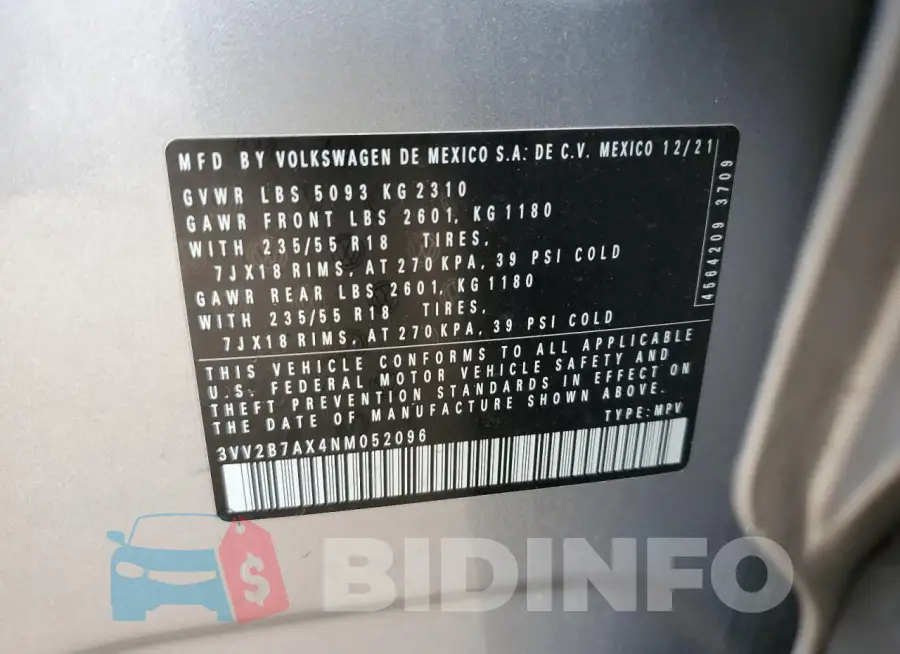 3VV2B7AX4NM052096 Photo# 13