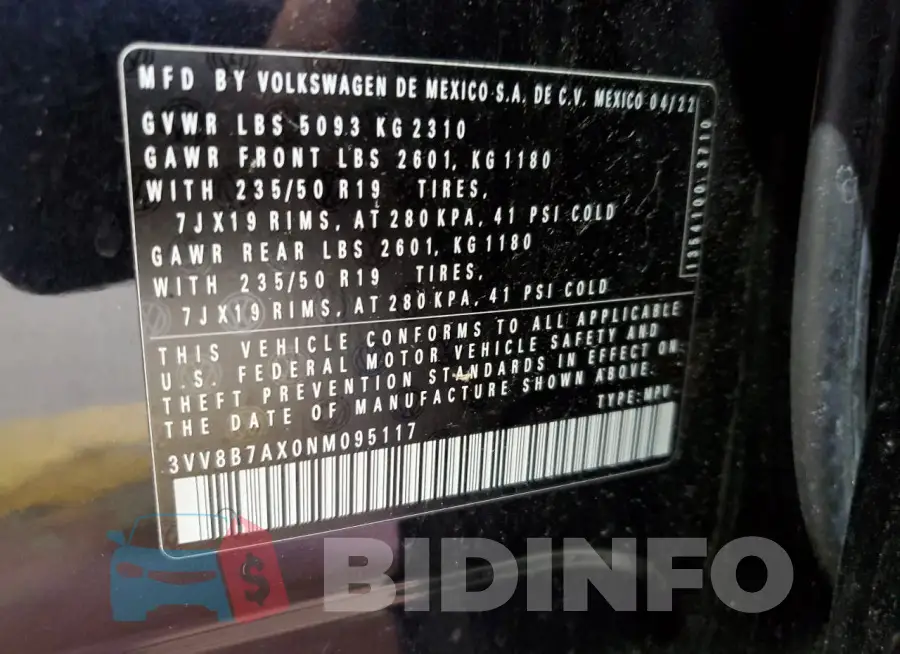 3VV8B7AX0NM095117 Photo# 14