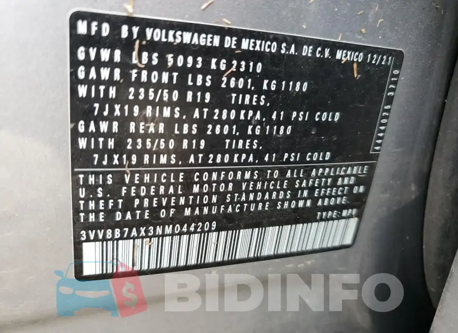 3VV8B7AX3NM044209 Photo# 12