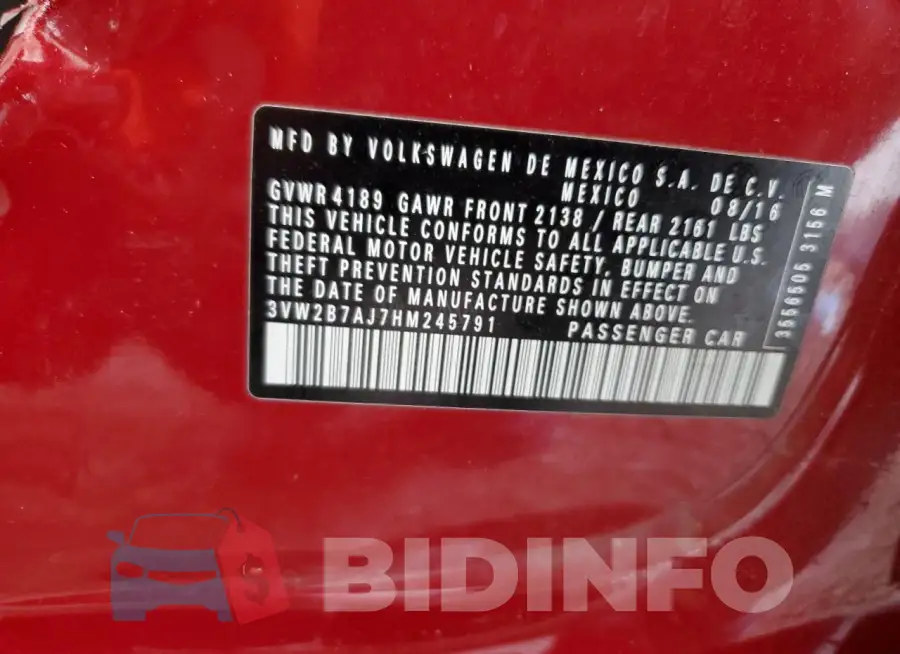 3VW2B7AJ7HM245791 Photo# 12
