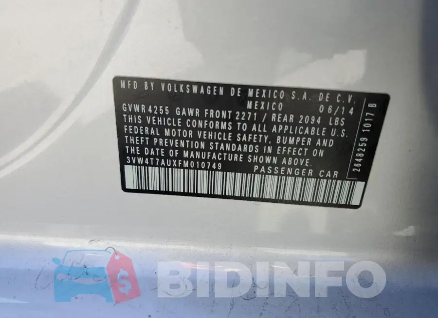 3VW4T7AUXFM010749 Photo# 12