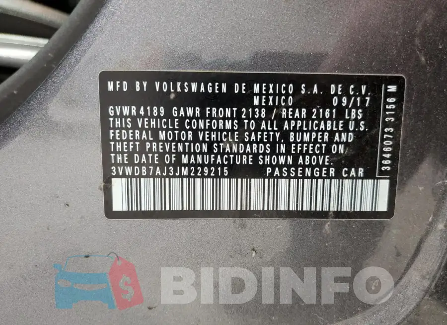 3VWDB7AJ3JM229215 Photo# 12