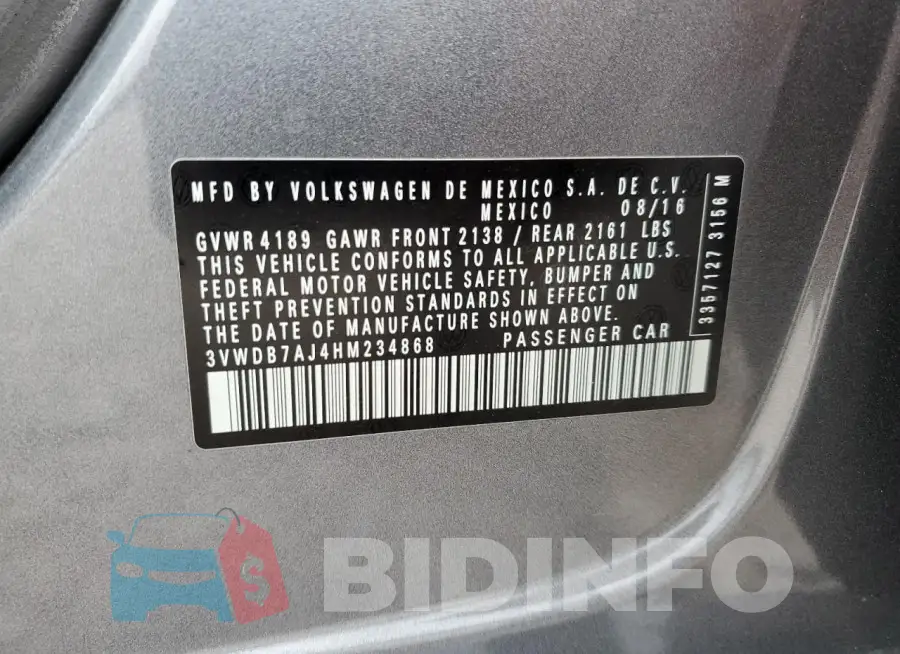 3VWDB7AJ4HM234868 Photo# 12