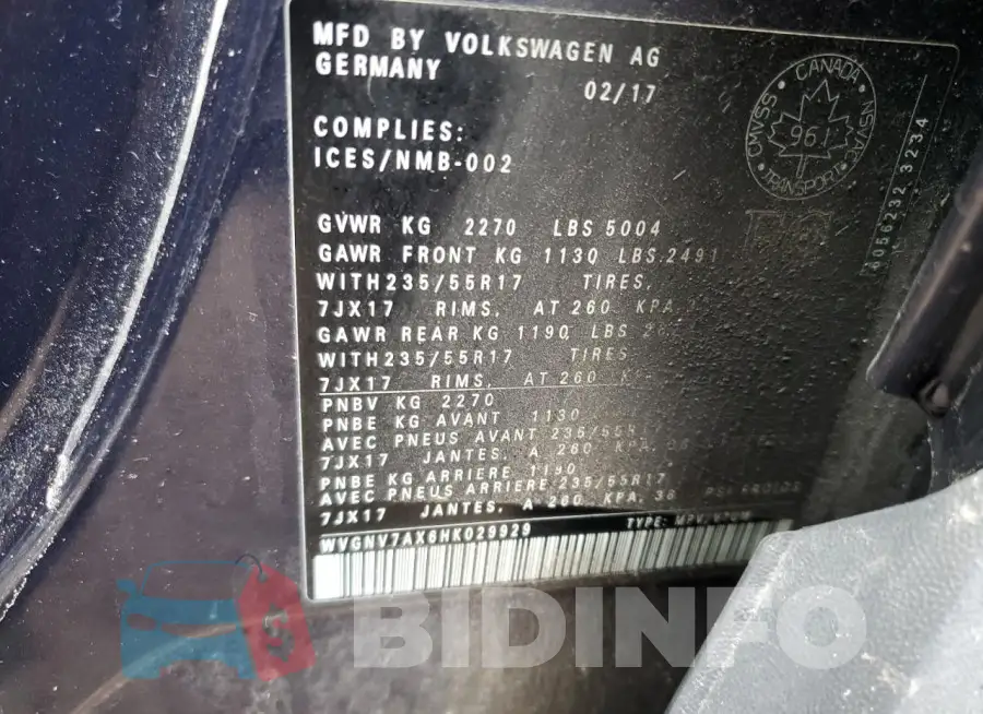WVGNV7AX6HK029929 Photo# 14