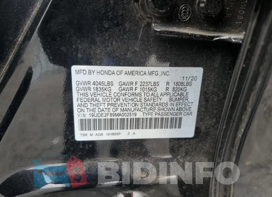 19UDE2F89MA002519 Photo# 12