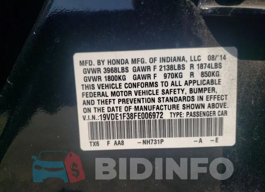 19VDE1F38FE006972 Photo# 13