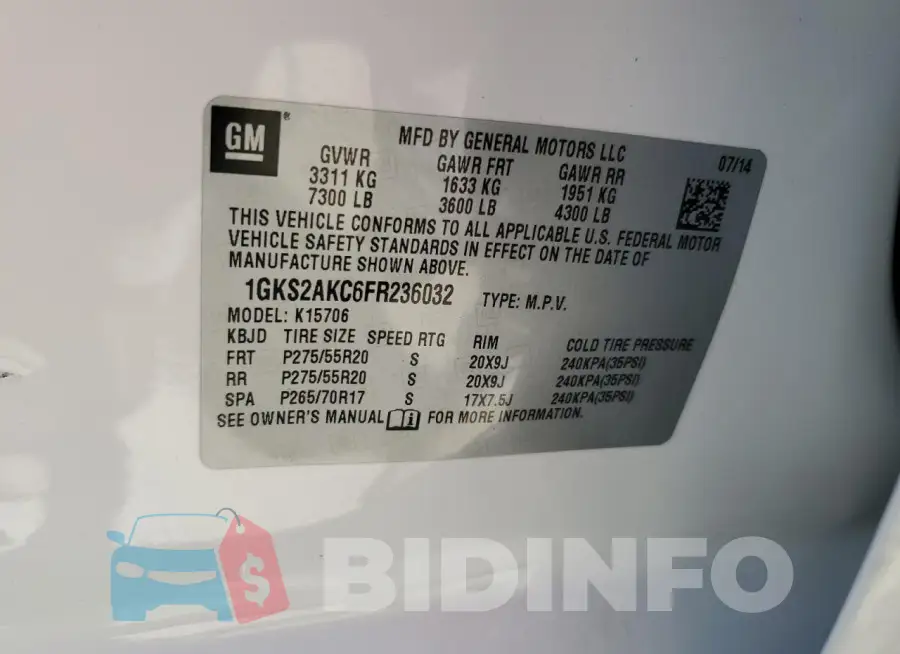 1GKS2AKC6FR236032 Photo# 13