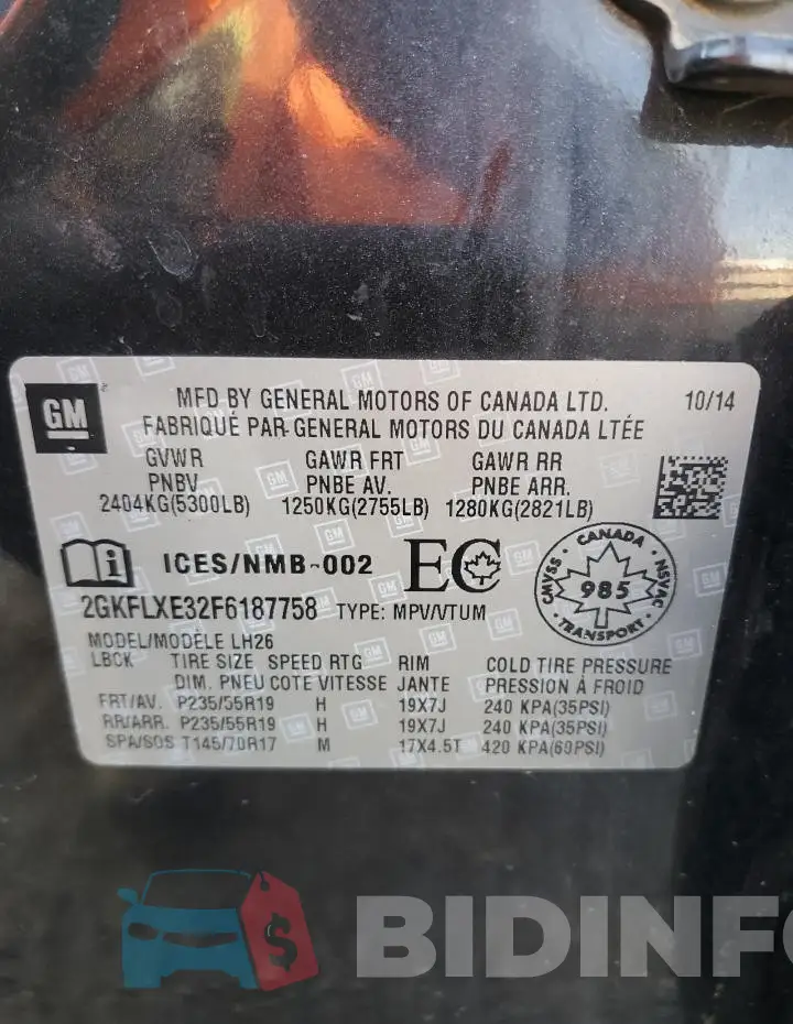 2GKFLXE32F6187758 Photo# 13