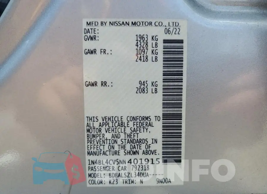 1N4BL4CV5NN401915 Photo# 12