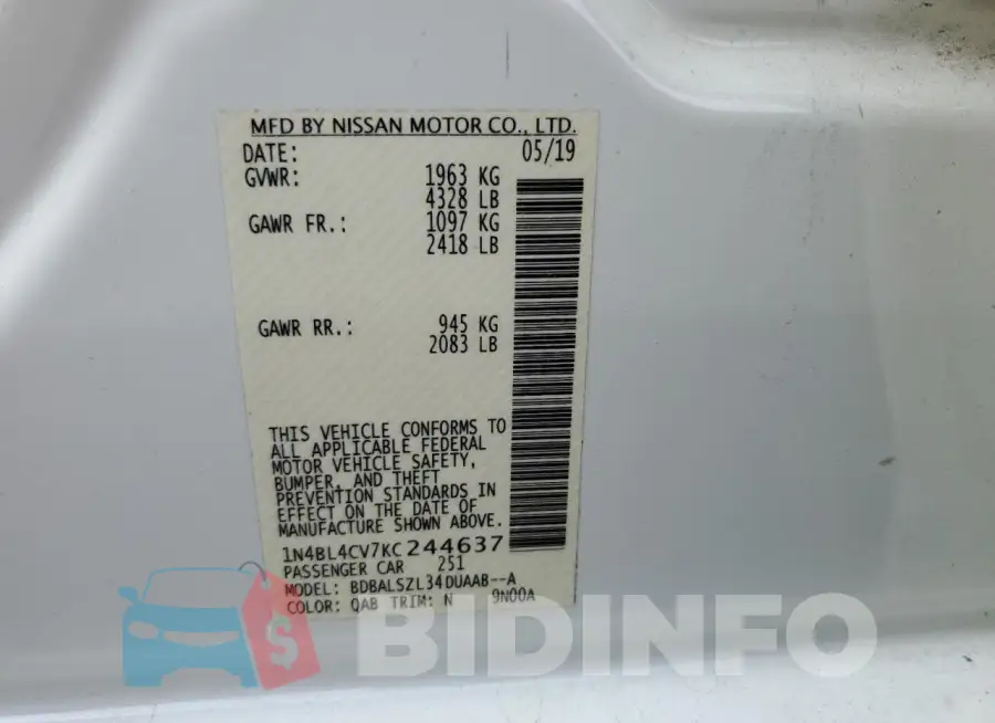 1N4BL4CV7KC244637 Photo# 12