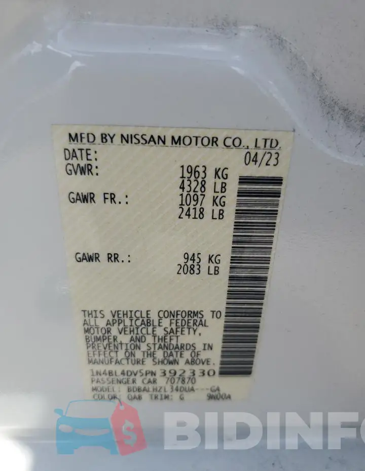 1N4BL4DV5PN392330 Photo# 12