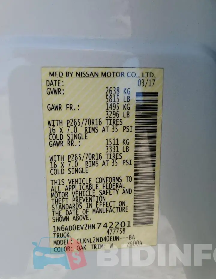 1N6AD0EV2HN742201 Photo# 12
