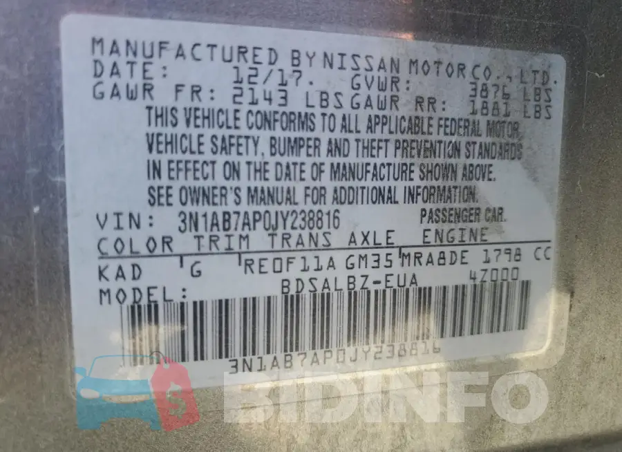 3N1AB7AP0JY238816 Photo# 13