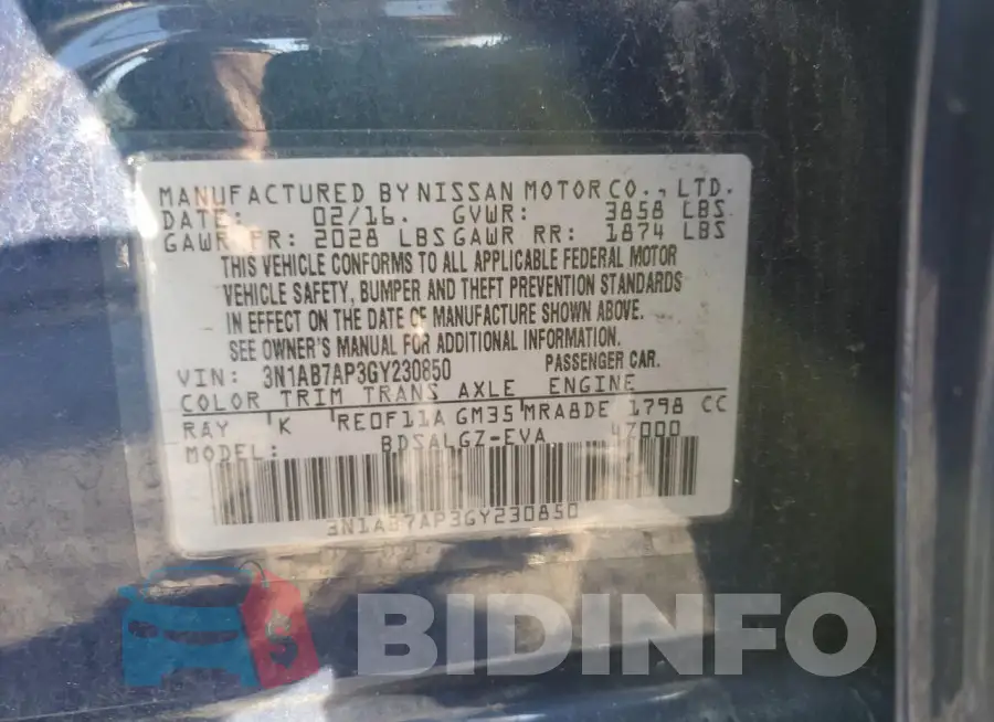 3N1AB7AP3GY230850 Photo# 12