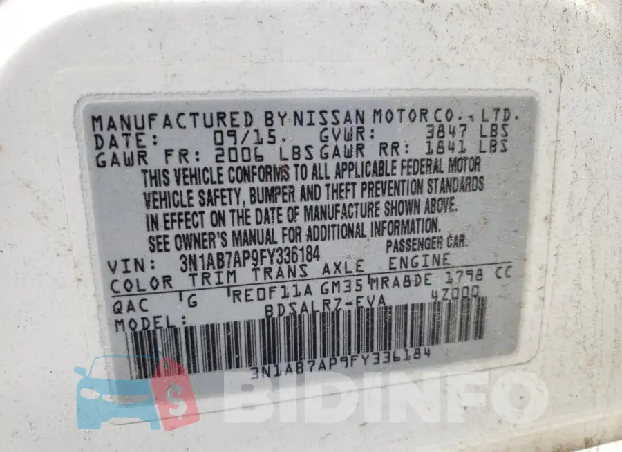 3N1AB7AP9FY336184 Photo# 12