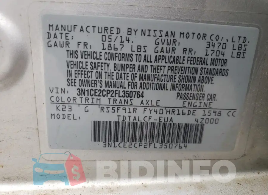 3N1CE2CP2FL350764 Photo# 12