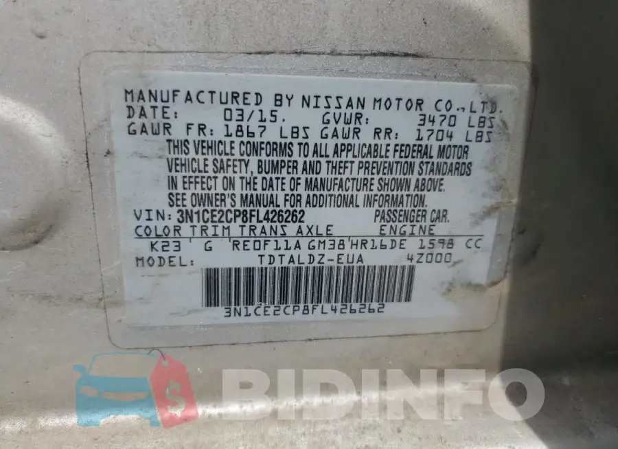 3N1CE2CP8FL426262 Photo# 12
