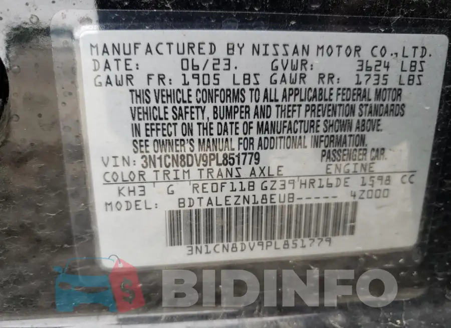 3N1CN8DV9PL851779 Photo# 13