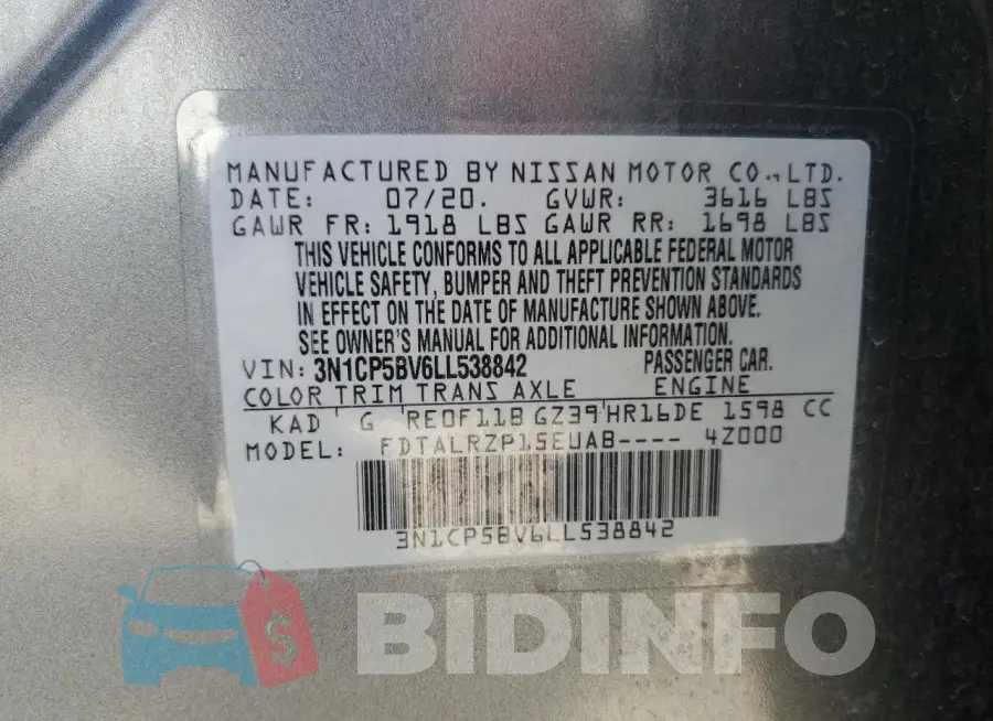 3N1CP5BV6LL538842 Photo# 12