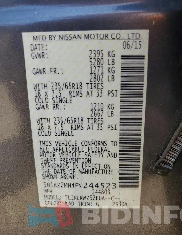5N1AZ2MH4FN244523 Photo# 13