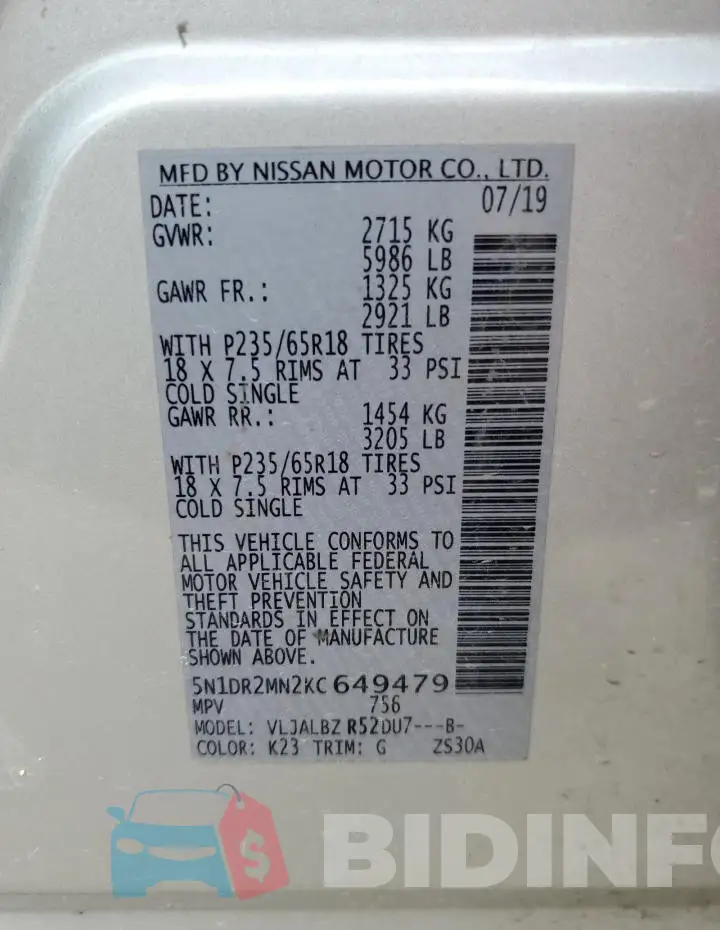 5N1DR2MN2KC649479 Photo# 13