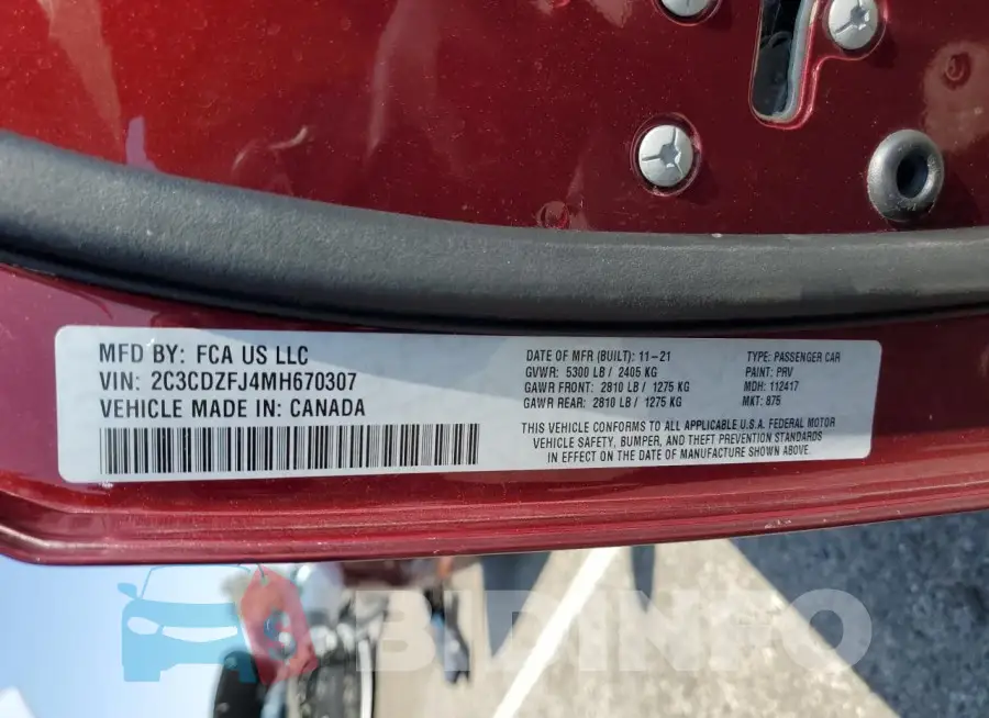 2C3CDZFJ4MH670307 Photo# 12
