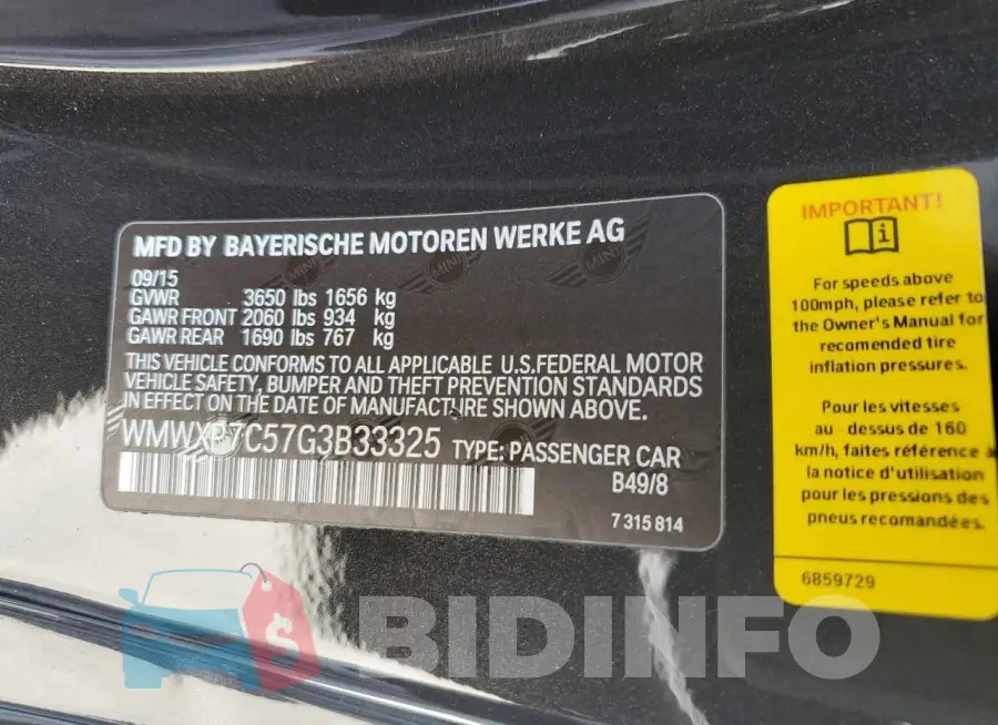 WMWXP7C57G3B33325 Photo# 12