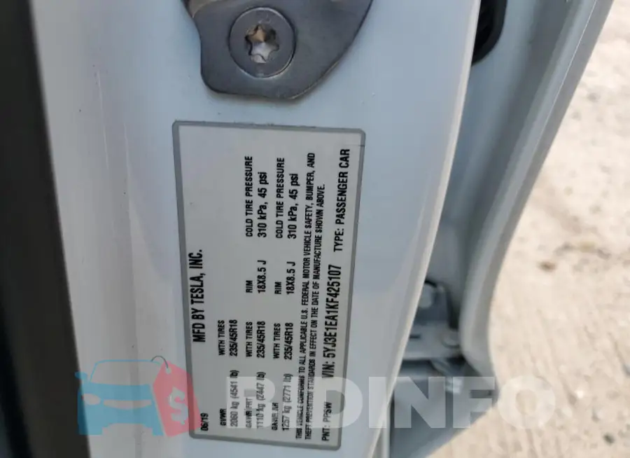 5YJ3E1EA1KF425107 Photo# 12