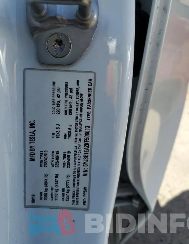 5YJ3E1EA2KF508013 Photo# 13
