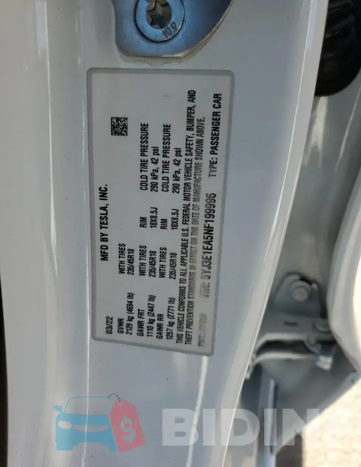 5YJ3E1EA5NF199996 Photo# 12