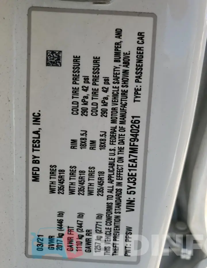 5YJ3E1EA7MF940261 Photo# 13